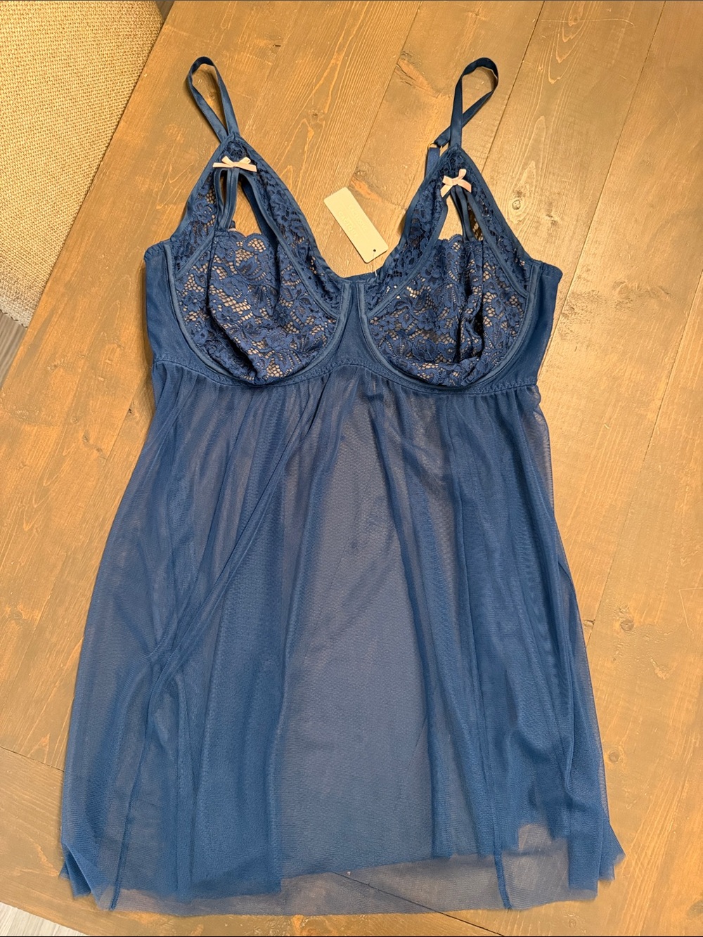 Cacique Blue Lace Babydoll Cutout Top Underwire Cups New With Tags Blue 44 DDD